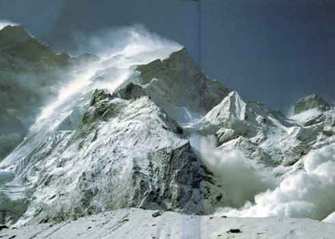 
Avalanche pours down from Fang after a flal of snow on Annapurna Northwest Face Ridge - All Fourteen 8000ers (Reinhold Messner) book
